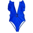 thumbnail image 4 of Women's Deep V Neck Ruffle One Piece Swimsuit with Belt Beachwear, 4 of 6