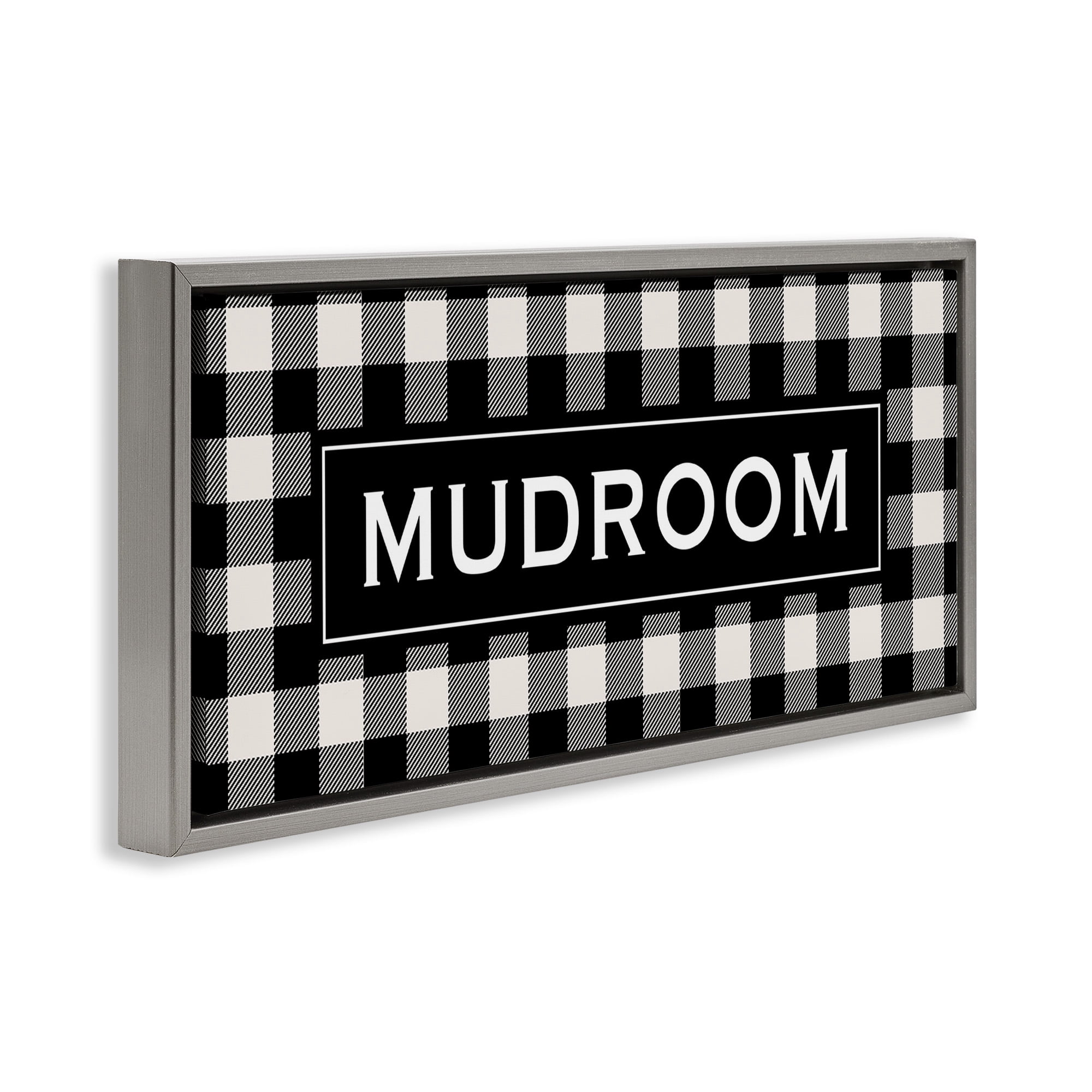 Stupell Industries Mudroom Classic New England Plaid Typography Painting Gray Floater Framed Canvas Art Print Wall Art, 25 x 11