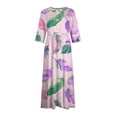 thumbnail image 4 of Women's Lapel V Neck Button Flowy Fall Dress Summer Tea Length A Line Dress 3/4 Sleeve Spring Elegant Casual Drawstring Clearance Floral Boho Fashion Workout Pink XXXL, 4 of 5