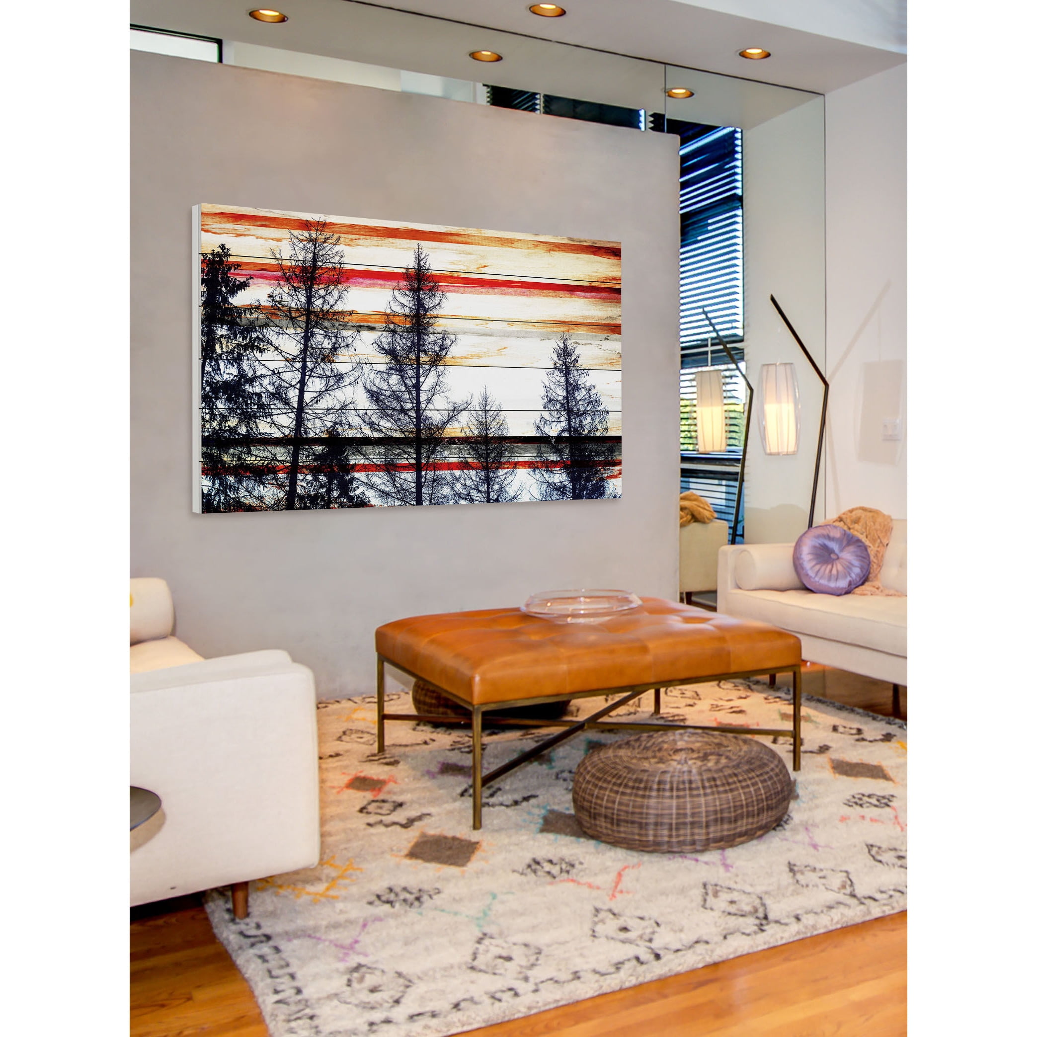 "Red Striped Sky" Painting Print on White Wood