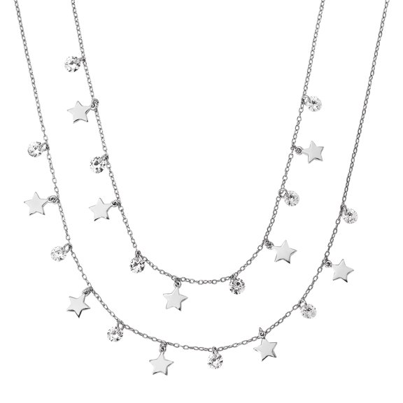 Primal Silver Sterling Silver Rhodium-plated Stars and Cubic Zirconia Layered with 1.25-inch Extension Necklace
