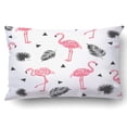thumbnail image 1 of RYLABLUE Tropical Trendy Pattern Flamingos Triangles And Palm Leaves Pillowcase Pillow Cushion Cover 20x30 inch, 1 of 1