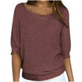thumbnail image 1 of ¡Superofertas navideñas! Suéteres Umfun para mujer, sueltos, informales, de punto, lisos, estampados, cuello redondo, mangas 3/4, suaves al tacto, ligeros, marrón, talla 3XL, 1 of 5