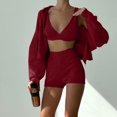 thumbnail image 5 of HAPIMO 3 Piece Sets for Women Tracksuit Sets Loungewear and Sporty Outfits Long Sleeve Cropped Hooded Jacket and Shorts Send Bra Red S, 5 of 9