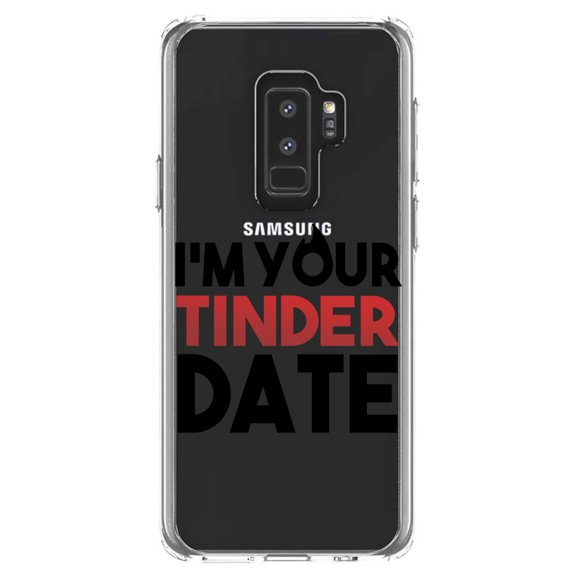 DistinctInk Clear Shockproof Hybrid Case for Samsung Galaxy S9  PLUS (6.2" Screen) - TPU Bumper Acrylic Back Tempered Glass Screen Protector - I'm Your Tinder Date