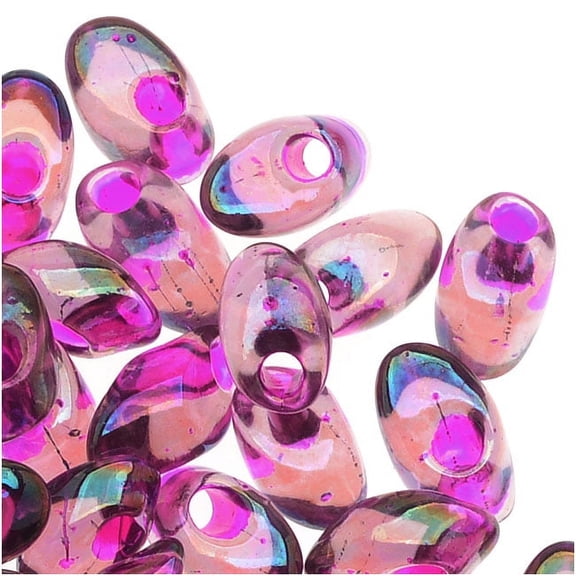 Miyuki Long Magatama Seed Beads 4x7mm - Fuchsia Lined Smokey Amethyst AB (8.5g)