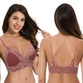 thumbnail image 6 of Curve Muse Plus Size Plunge Unlined Bralette with Floral Lace-2 Pack-NUDE,DK PINK-XXL, 6 of 7