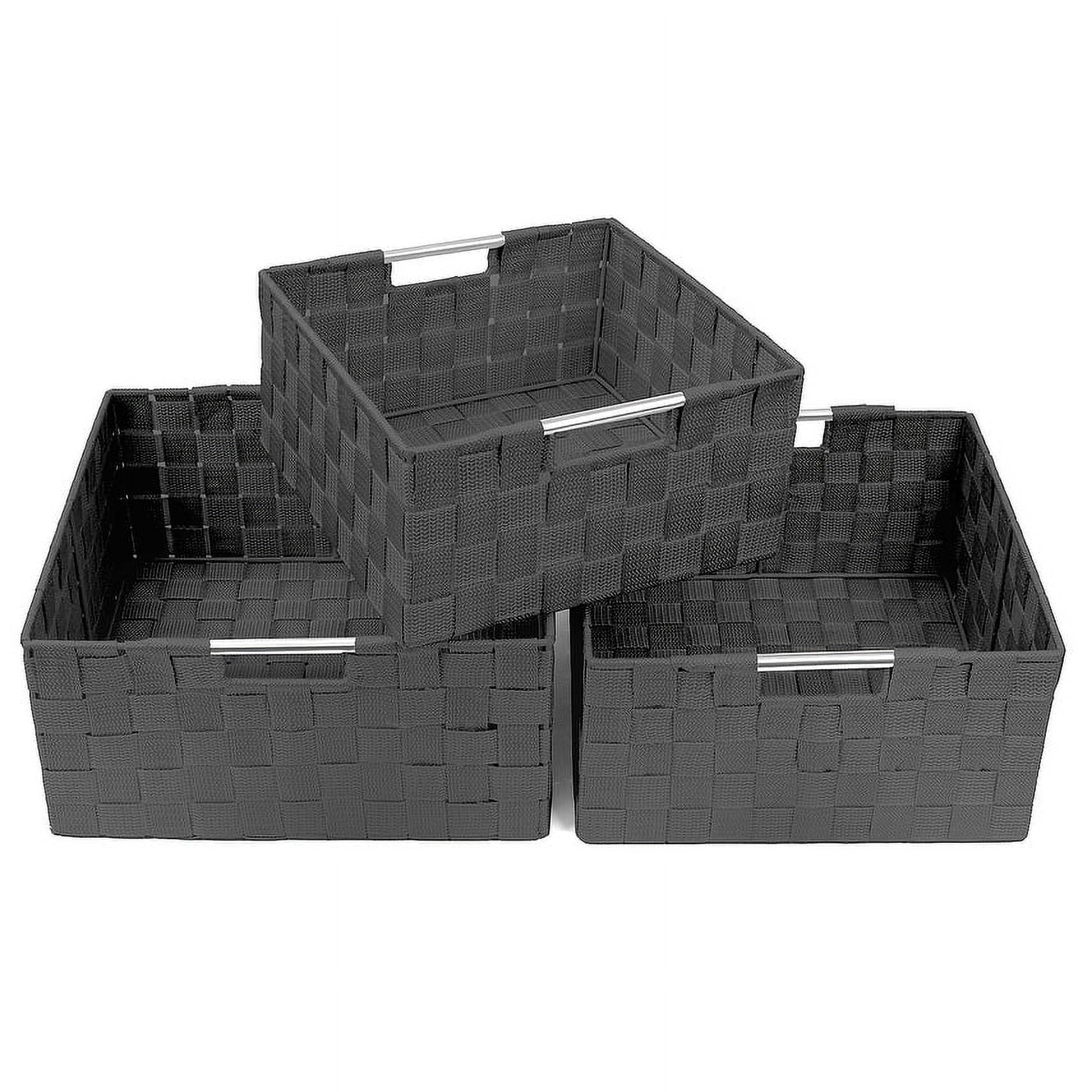 Storage Box Woven Basket Bin Container Tote Cube Organizer Shelf Organizer with Built-in Carry Handles Grey