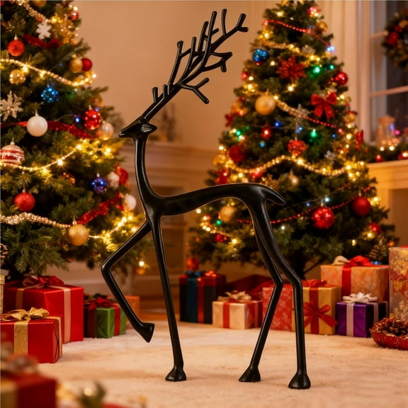 Christmas Black Reindeer Statues, Deer Sculpture Modern Display, Christmas Tabletop Ornaments for Mantel Fireplace Living Room Bedroom Home, Perfect Christmas Decorations Gift