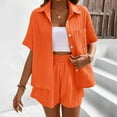 thumbnail image 4 of Maplenight Women's 2 Piece Outfits Lapel Long Sleeve Button Down Shirts and Drawstring Shorts Sets Casual Lounge Vacation Summer Sets, 4 of 9