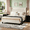 Beige02, variant on Gewnee Queen Size Upholstered Bed Frame with Wingback Headboard,Velvet Diamond Tufting Headboard and Double Nail Design Tufted Bed Frame,No Box Spring Needed.Gray