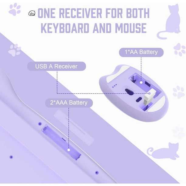 Wireless Keyboard Mouse Combo,2.4GHz Wireless Retro Cute Cat Keyboard with  84 Key,Cat Mouse with 3 Adjustable DPI 