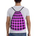thumbnail image 2 of Drawstring Backpack - Purple Black Buffalo Plaid Splash Proof Small Drawstring Gym Bag for Women Men, Cinch Sports String Bag Backpack for Travel Swimming Beach, 2 of 8