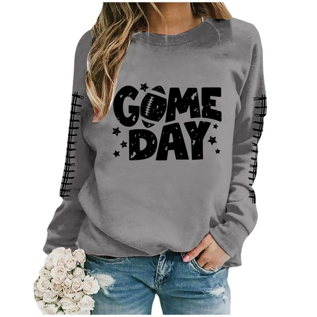 EHQJNJ Chandails en Molleton Oversize pour Femmes Col Rond Décontracté Imprimé Jour de Match Chandail à Capuchon Chandails en Molleton Oversize pour Femmes Col Rond Chandails en Molleton