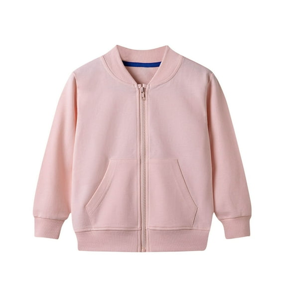 Cethrio Kids Girls Bomber Jackets, Long Sleeve Cotton Casual Spring Fall Coats Pink Size 4-5 T