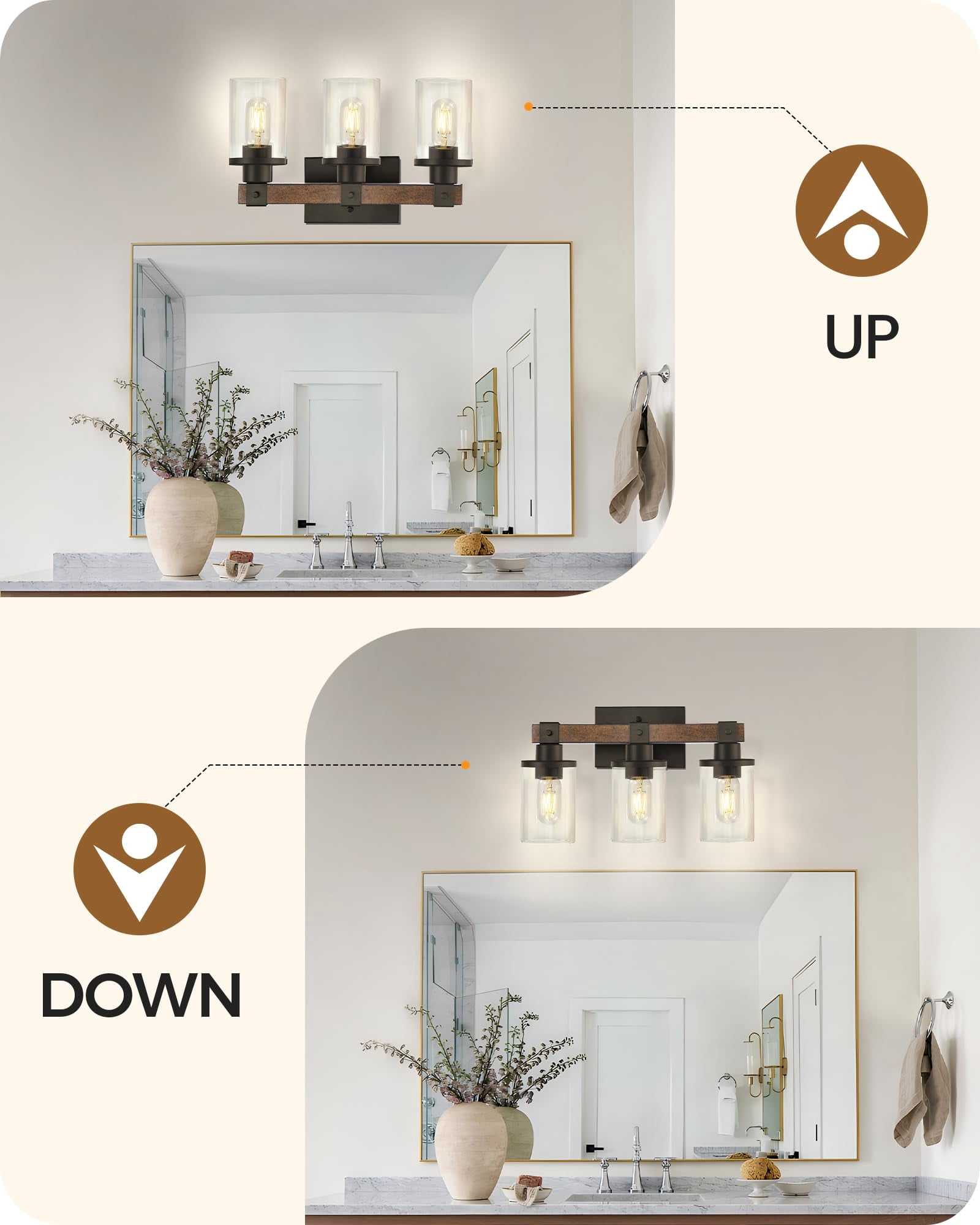3-light Bathroom Light Fixture  Farmhouse Vanity Lights For With Glass Shade Rustic Fixtures E26 Base F08bd05