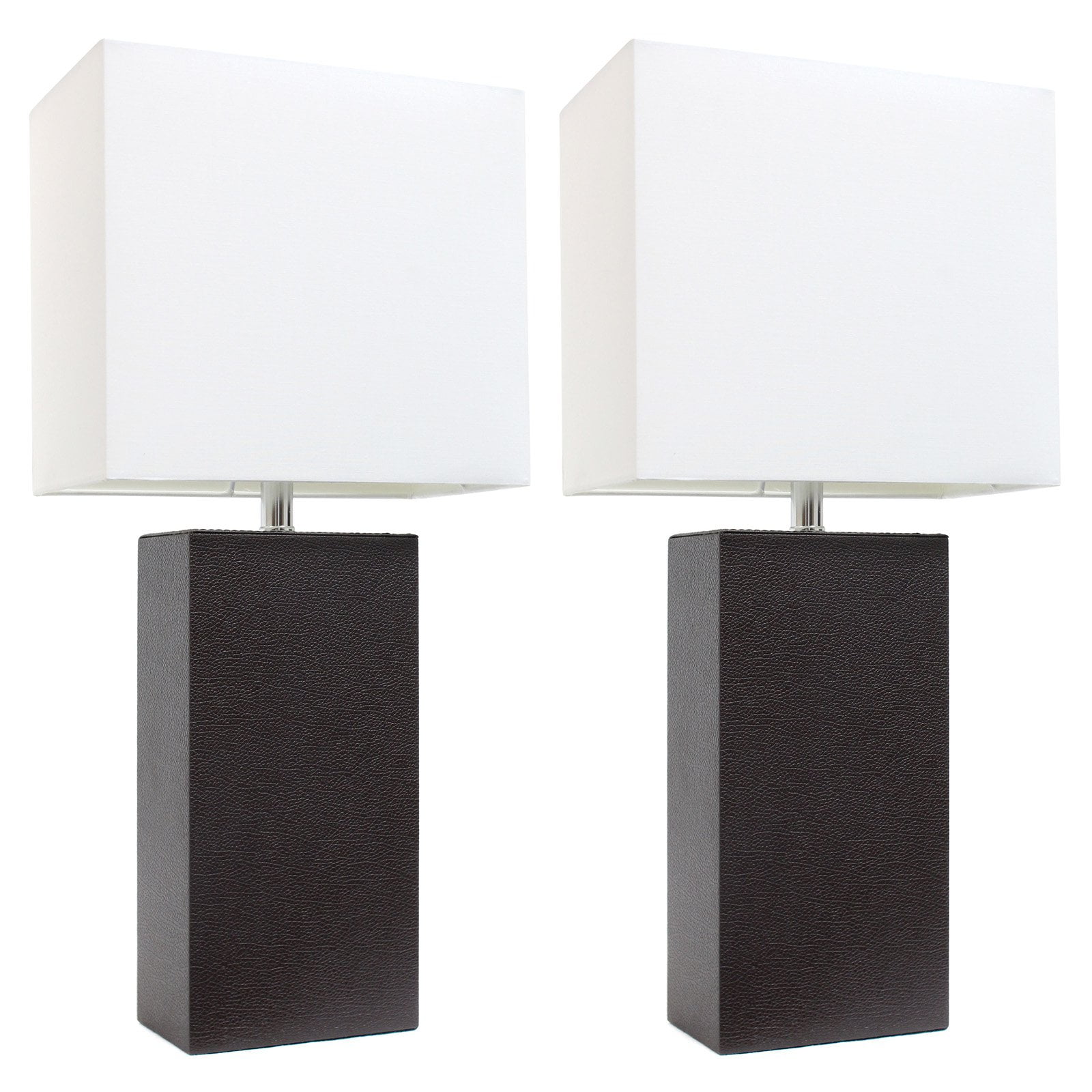 Elegant Designs 2 Pack Modern Leather Table Lamps with White Fabric Shades, Espresso Brown