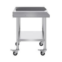 KFFKFF Stainless Steel Work Table, 24 x 24 x 30 Inch Commercial Food Prep Table with Wheels, 3-Sided Backsplash, Durable Metal Table for Kitchen, Restaurant, or Home Use