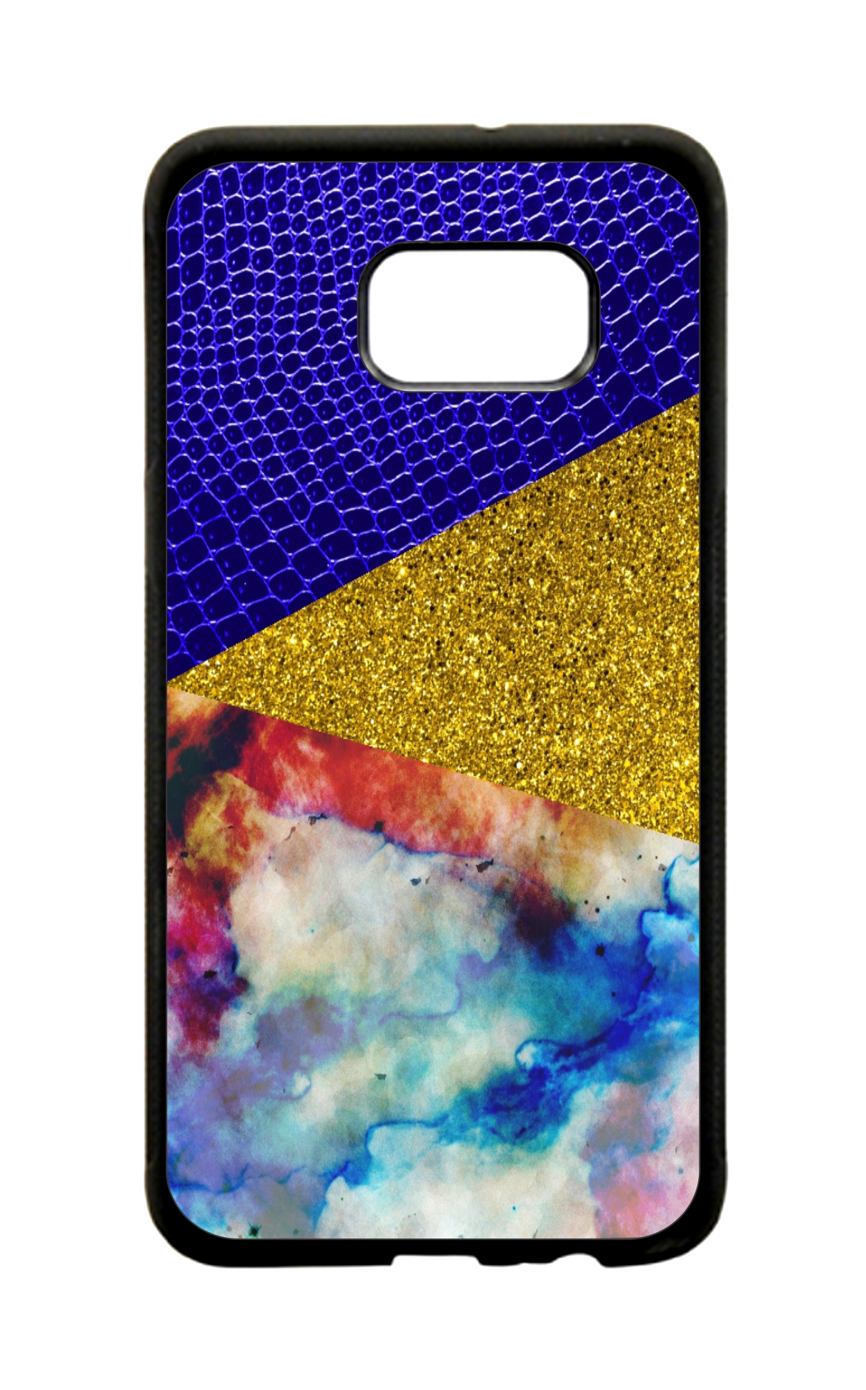 Blue Snakeskin Faux Gold Glitter and Colored Marble Print Design Black Rubber Thin Case TPU Cover for the Samsung Galaxy s6 Edge - Samsung Galaxy s6 Edge Accessories - Galaxy s6 Edge Case - image 1 of 2
