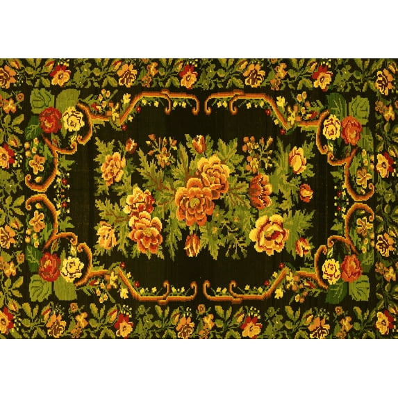 Ahgly Company Indoor Rectangle Medallion Yellow French Area Rugs, 6' x 9'
