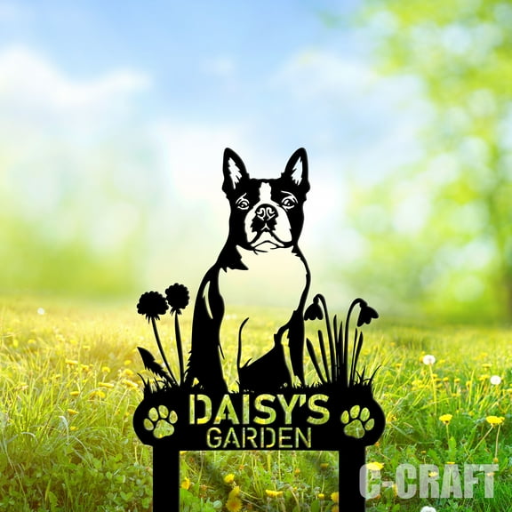 C-CRAFT Custom Boston Terrier Memorial Metal Yard Sign Weather Resistant for Garden Decor