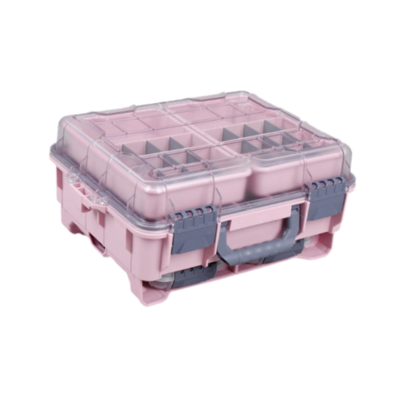 Wswqop Fishing Gear Storage Box Fishing Lure Organizer Multilayer Double Buckles Sturdy Pink