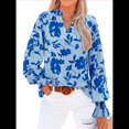 thumbnail image 2 of Blusa de Estilo Bohemio con Cuello en V y Mangas Largas, Estilo Floral, Informal, Holgada, de Verano, con Mangas Abullonadas para Mujer. Azul XXL, 2 of 6