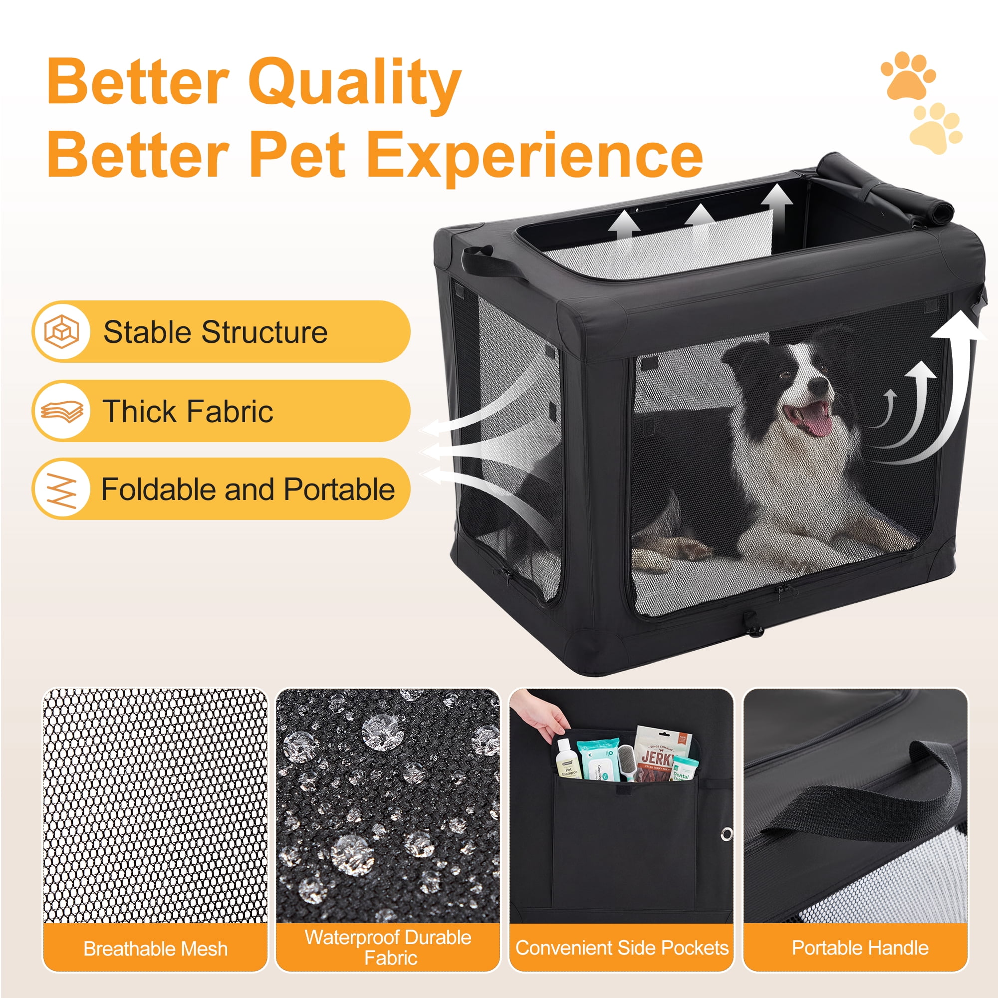 Gianna 24-Inch Collapsible Dog Crate, Soft Foldable Pet Kennel with 3-Door Mesh for Indoor & Outdoor