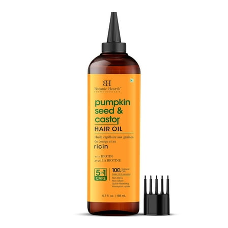 Botanic Hearth 100% Pure Pumpkin Castor Oil For Hair Growth | Infused with Pumpkin, Castor, Biotin | Hair Oil Repairs Dry Damaged Hair, Strengthening, Healthier - Hair Tonic, 6.7 fl oz