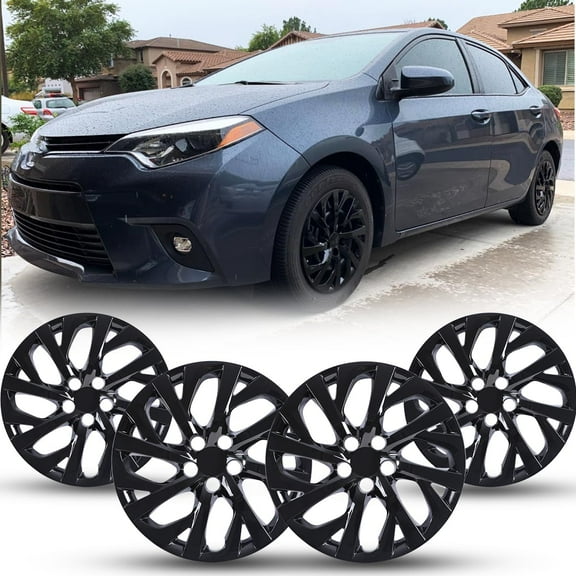 16 inch Hubcaps for 2009-2025 Toyota Corolla,Wheel Covers for 2009-2014 Toyota Matrix,2023-2025 Toyota Corolla Hybrid,Heavy Duty ABS&PC Material (Set of 4,Black Lacquer)