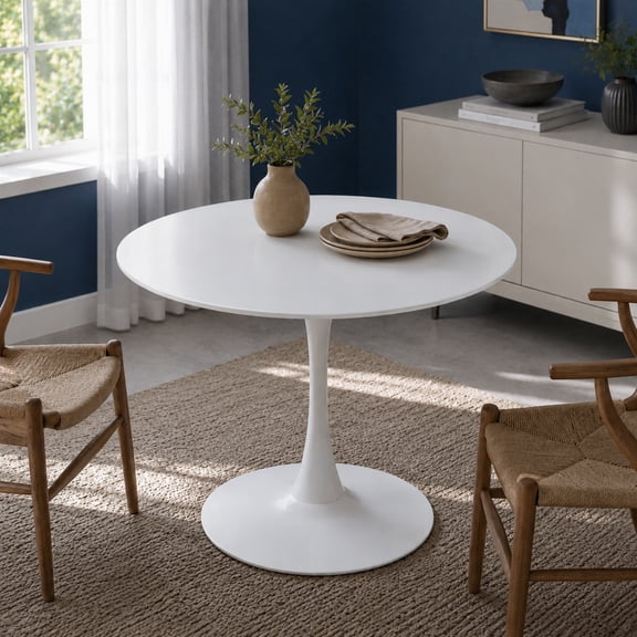 Miniyam 42" Round Pedestal Dining Table for 4-6, Small Kitchen Table with Wood Top, White