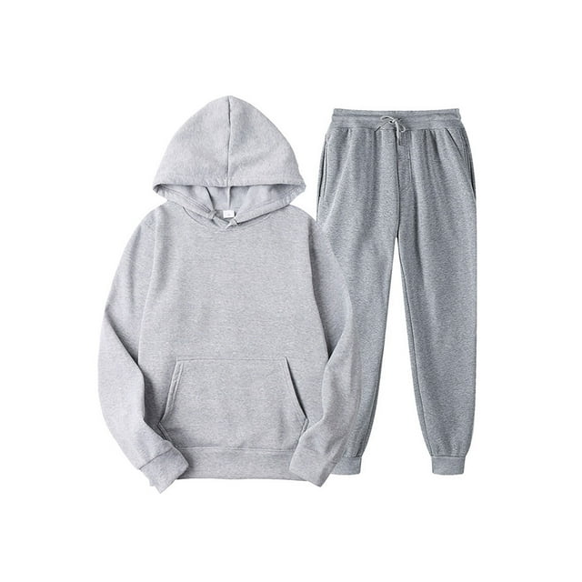 Innerwin Sweatshirts+Pant Outfits Two Pieces Men Tracksuit Set Sports 2 Pcs Fleece Jogger Sets Grey L