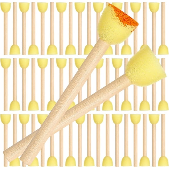100 Pcs Round Sponges Foam Brush Set Paint Sponge Brushes with Wooden Handle