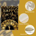 thumbnail image 3 of Happy New Year 2025 Clock Decorative Garden Flag, Black Gold Fireworks Stars Celebration Yard Outside Decorations, Golden Christmas Winter Burlap Outdoor Small Home Decor Double Sided 12.5x18, 3 of 6