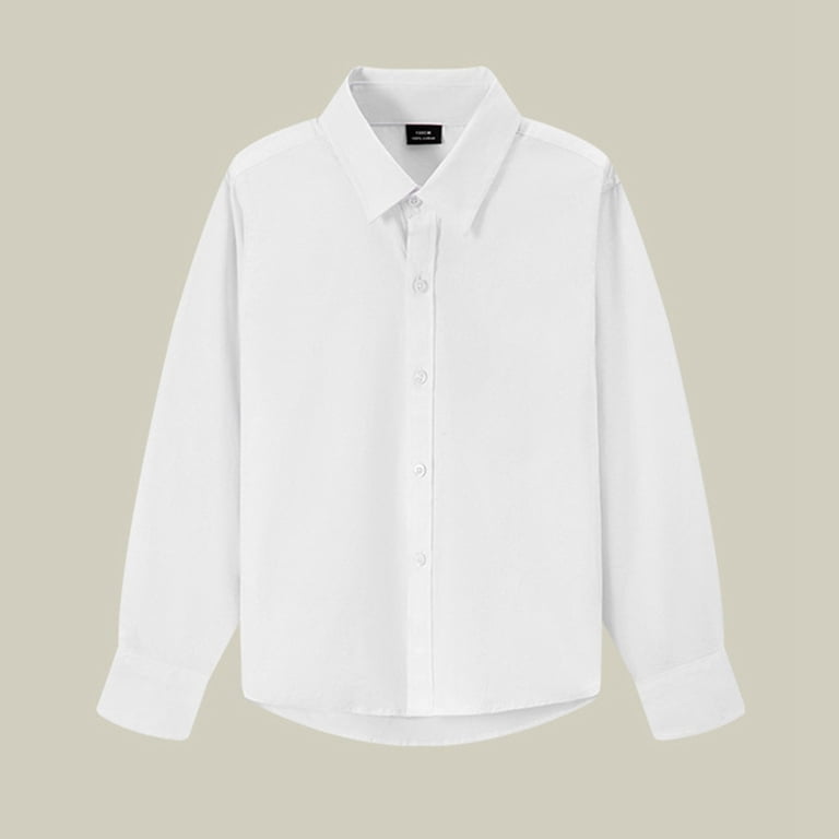 AWZXDE Boys Performance Long Sleeve Button Down White Dress Shirt