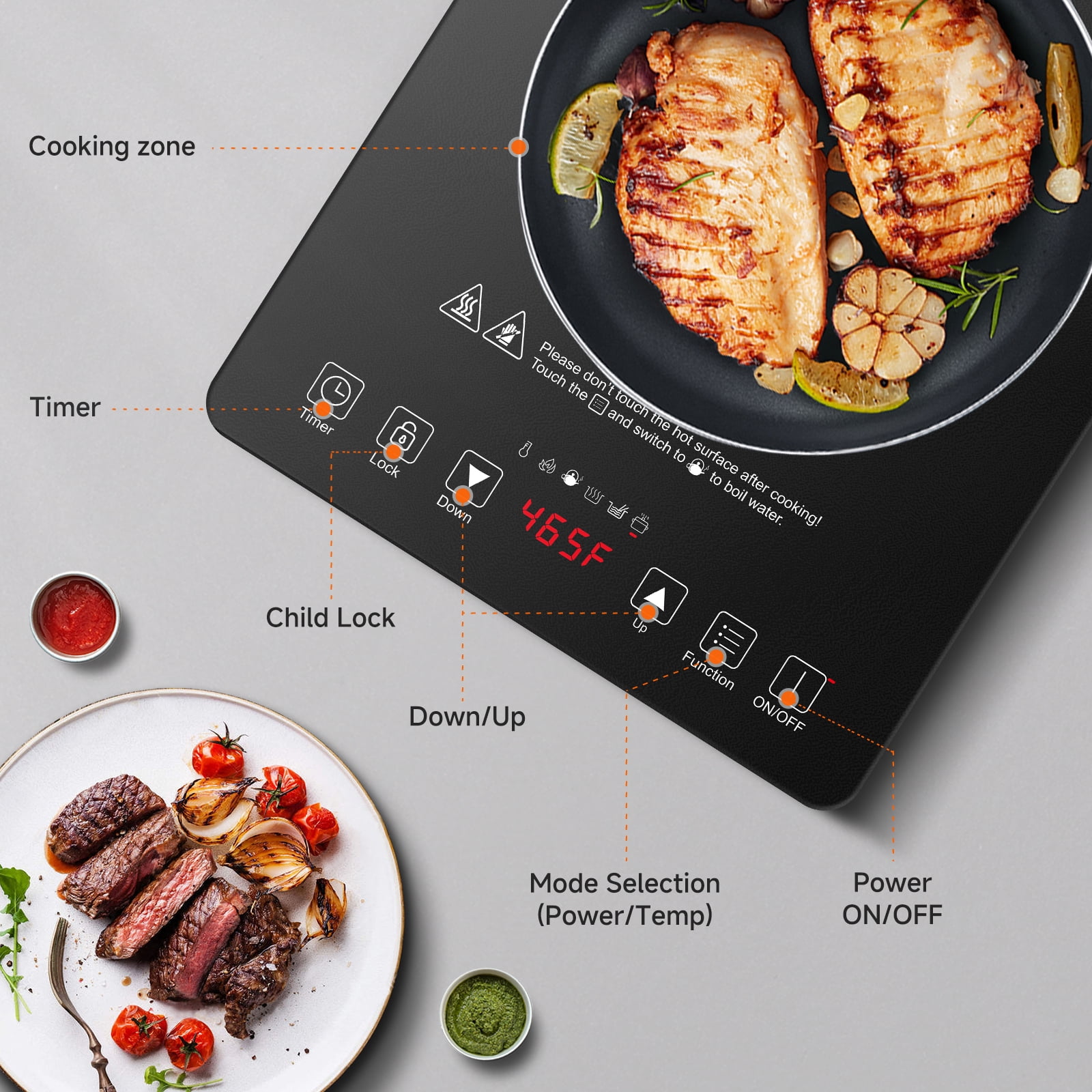 Sunmaki Portable Induction Cooktop 1800W Electric Stove Single Burner for Cooking with LCD Sensor Touch