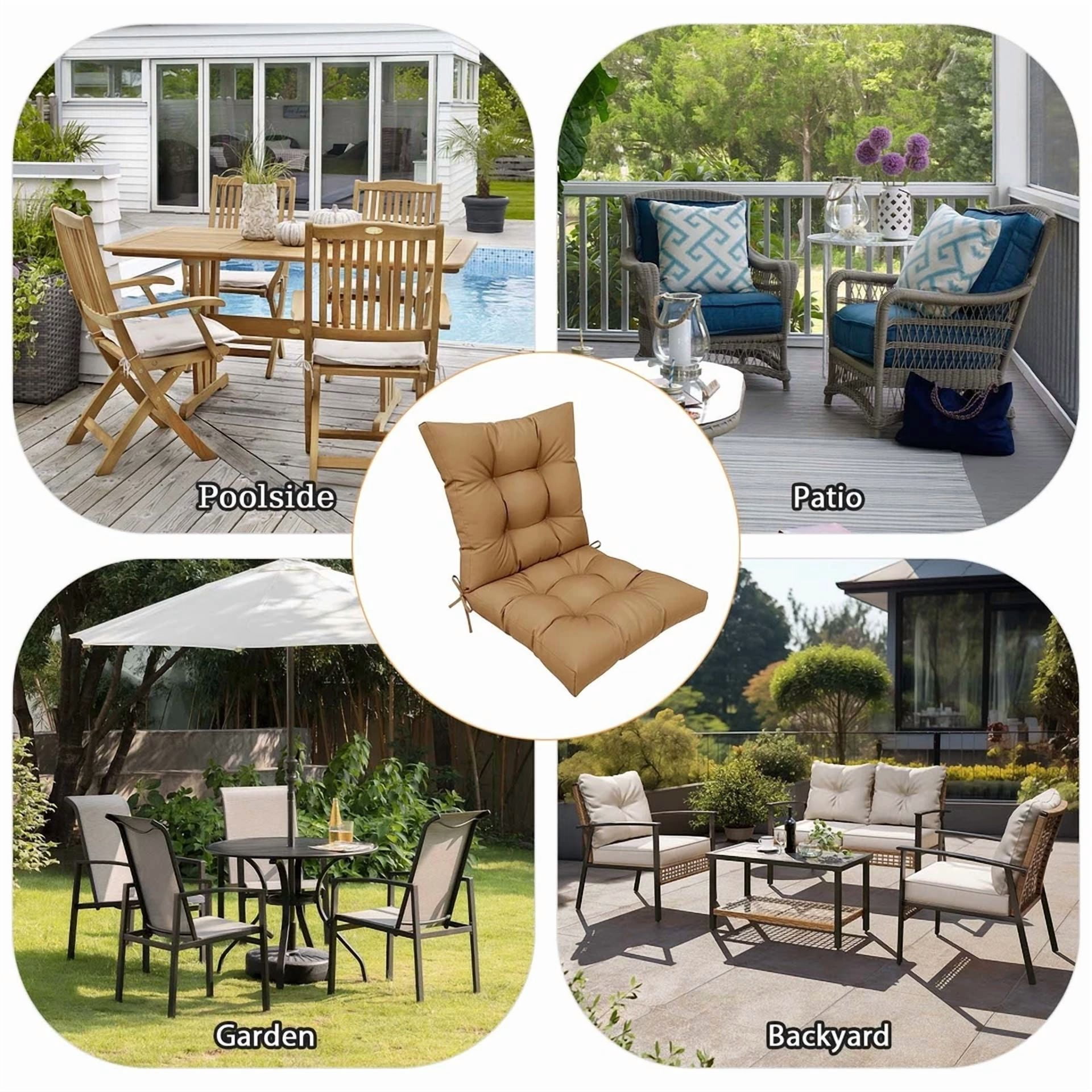 TOPCHANCES Indoor/Outdoor Chair Cushions 42'' x 21'' x 3", Waterproof Tufted Thick Patio Wicker Chair Seat Cushion Rocking Chair Cushion (Brown, Set of 2)