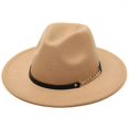 thumbnail image 1 of Sombrero de ala grande de fieltro de lana Simple para hombres y mujeres, sombrero de cadena de lana de estilo británico, sombrero de Jazz Retro clásico, moda de otoño e invierno, 1 pieza, 1 of 4