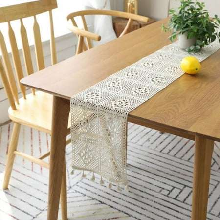 

Clearance Sale!Crochet Hollow Lace Table Runner Tassels Beige Cotton Wedding Party Dinner Decor Tablecloth Nordic Romance Table Cover A1