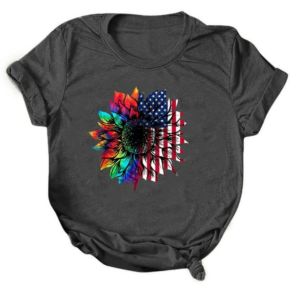 OAVQHLG3B 4th of July Outfits for Women American Flag T Shirt Summer Tops for Women Printed Casual Loose Round Neck Short Sleeve T-shirt Tops Blouse