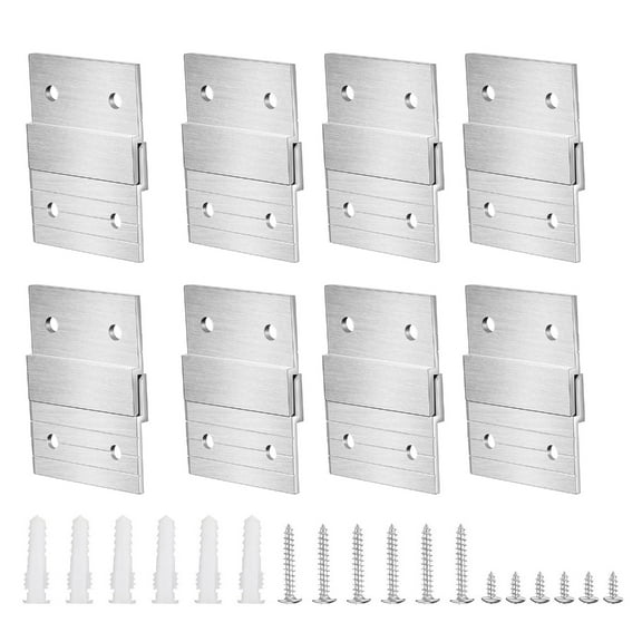 8 Pair Aluminum Clip French Cleat Wall Mounting Brackets set Glass Mounting Hardware for Hanging Glass & Shelves