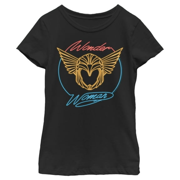 Girl's Wonder Woman 1984 Golden Neon Helmet  Graphic Tee Black Medium