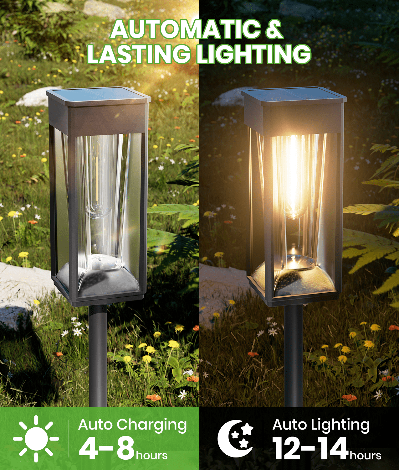 BITPOTT 6 Pack Solar Pathway Lights 2-in-1 Warm&Cool – details