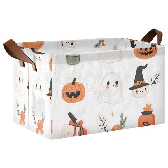 Yayeee Foldable Storage Basket for Shelves with Handles Waterproof Cloth Bins, Orange Magical Halloween