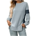 thumbnail image 7 of HomeDM Womens Long Sleeve Sweatshirts Crewneck Color Block Pullover Tops Side Split Hem - Blue/L, 7 of 7