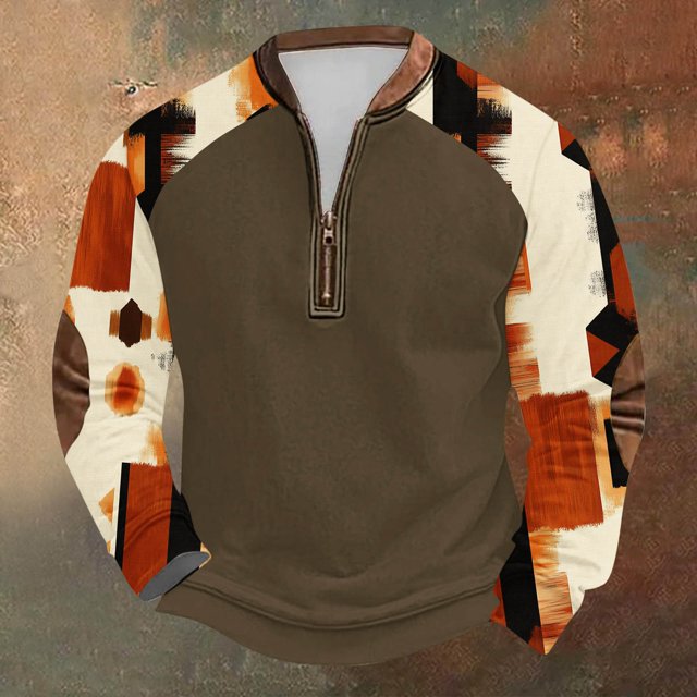 Blusas y camisas de manga larga con cuello redondo para hombre Sudadera con puños en los hombros estampada para hombre Blusa de poliéster de manga larga con cuello redondo para hombre