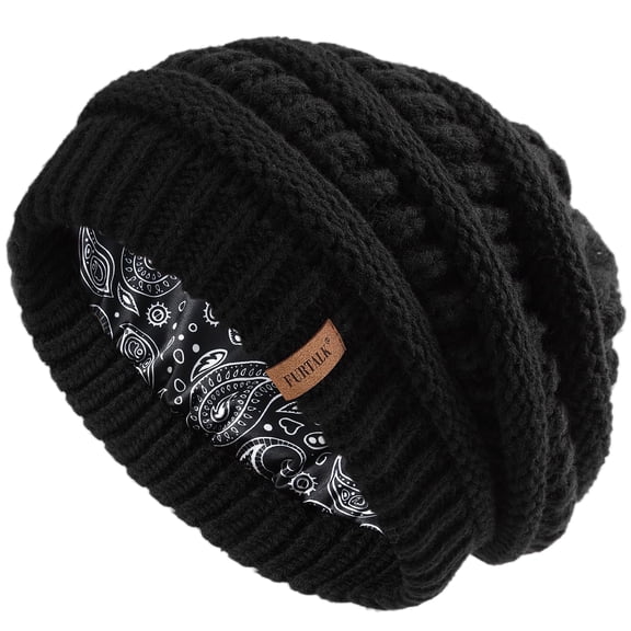 FURTALK Winter Beanie Hat for Women Satin Lined Cable Knit Chunky Slouchy Beanies Skull Warm Cap