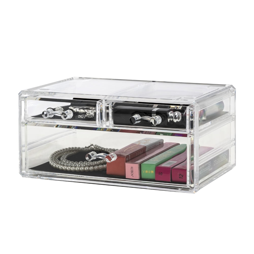 Acrylic Jewelry & Cosmetic Storage Display Box with 3 Drawers/Cosmetic Organizer