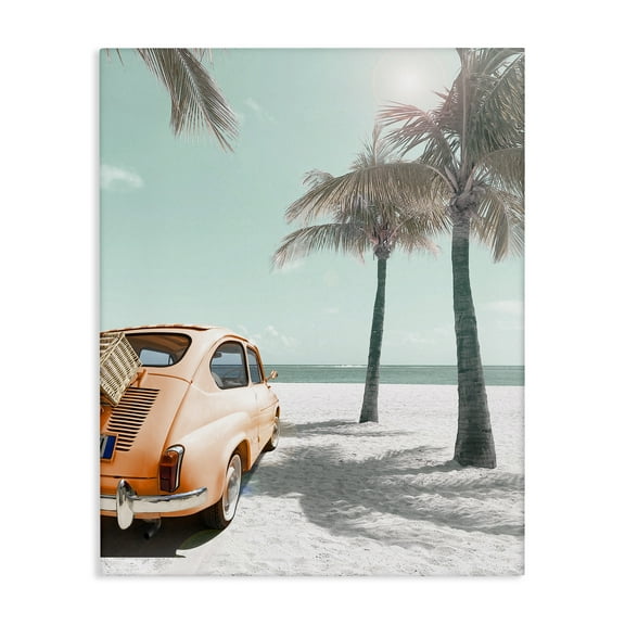Stupell Industries Orange Car on Beach Coastal Painting Gallery Wrapped Canvas Art Print Wall Art, 16 x 20