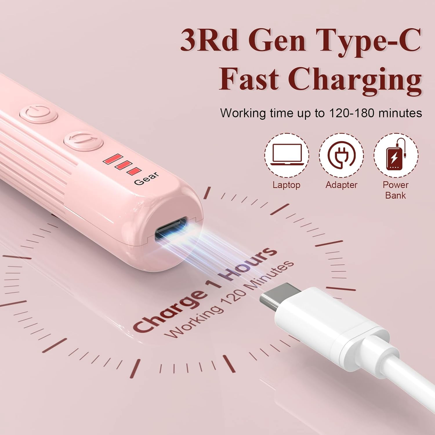Aorsher Electric Nail Drill Professional, Cordless Electric Nail File, Gel Nails, Manicure Pedicure for Polishing Shape Tools with 100Pcs Sanding Bands